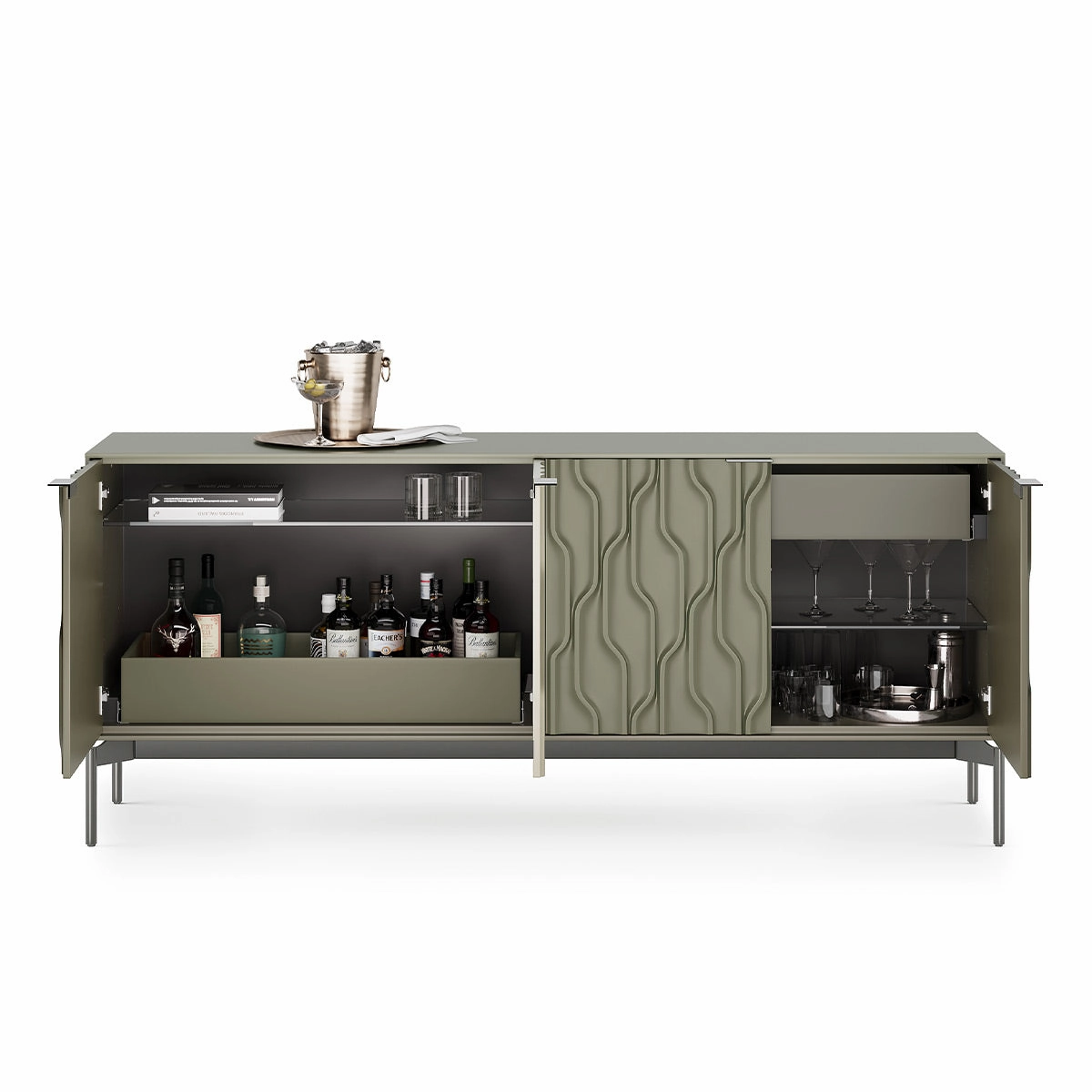 BDI Mesa 7639 4-Door Credenza (Moss with Carbon Base)