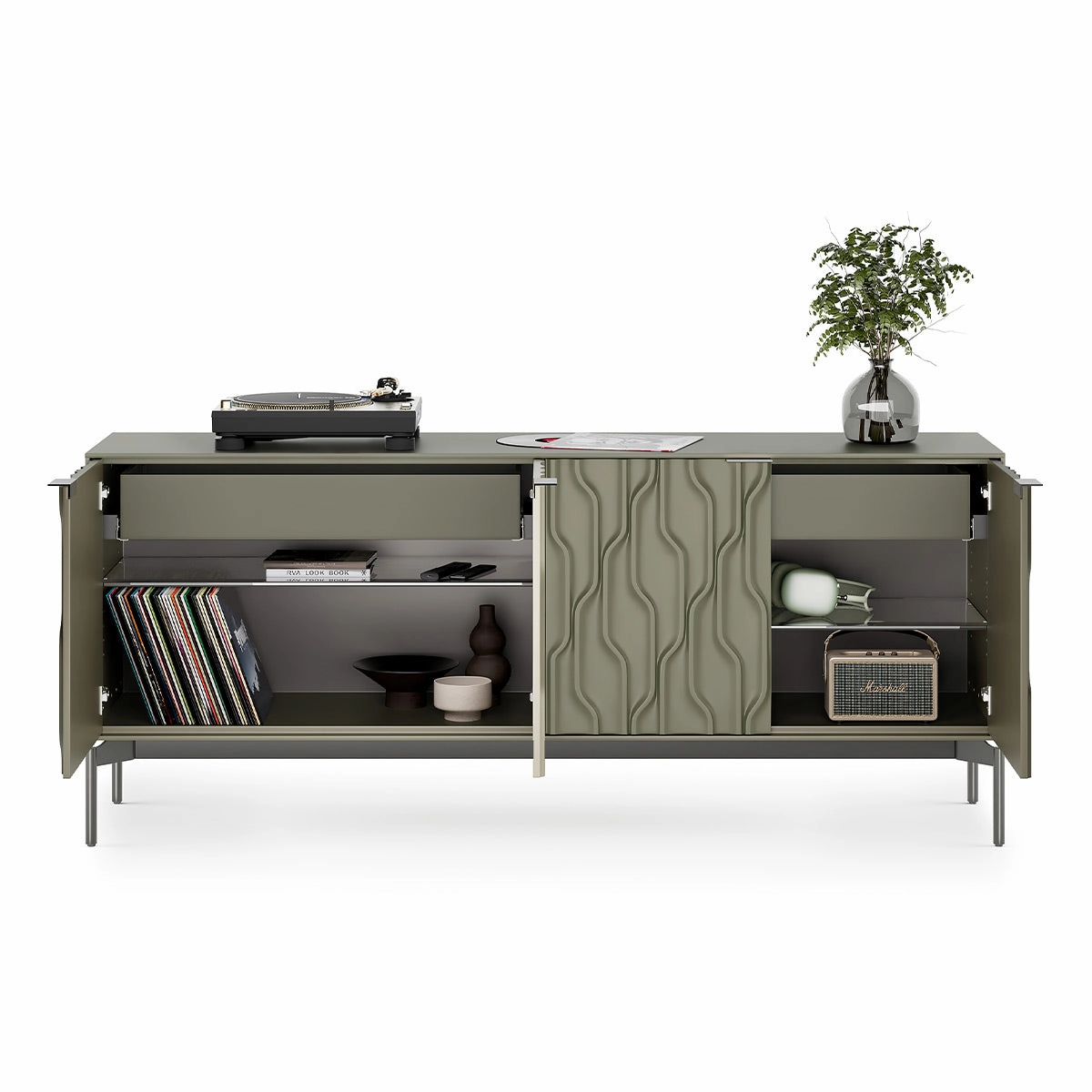 BDI Mesa 7639 4-Door Credenza (Moss with Carbon Base)