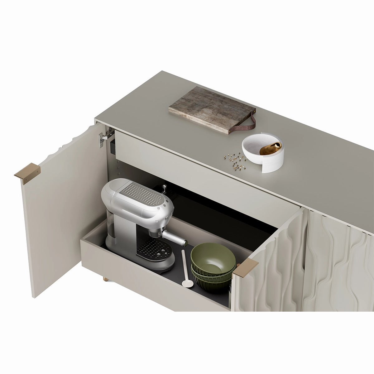 BDI Mesa 7639 4-Door Credenza (Stone with Brass Base)