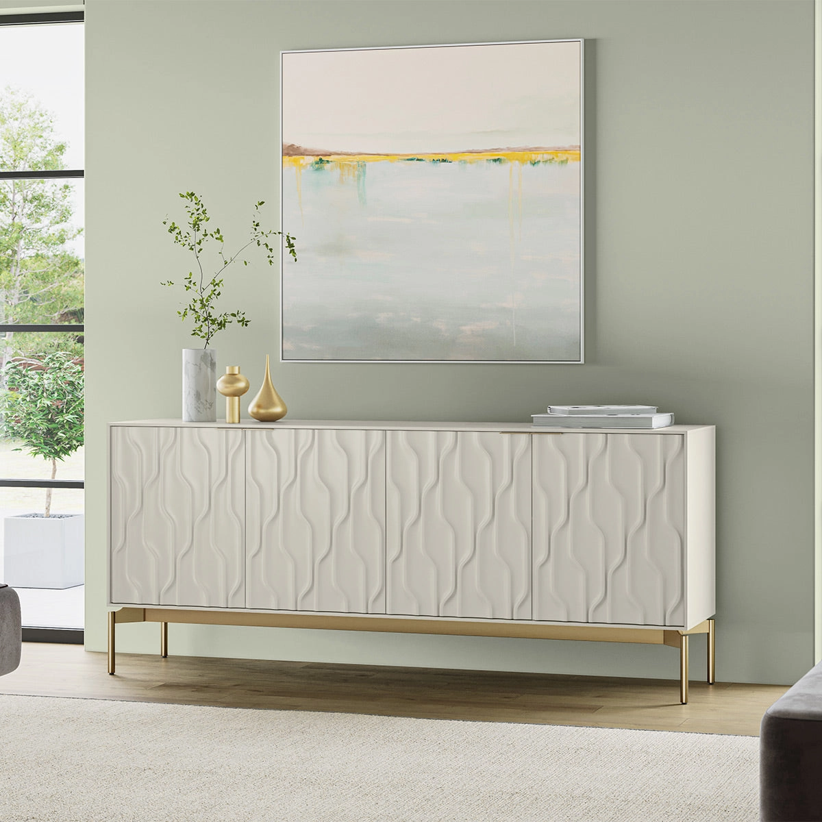 BDI Mesa 7639 4-Door Credenza (Stone with Brass Base)