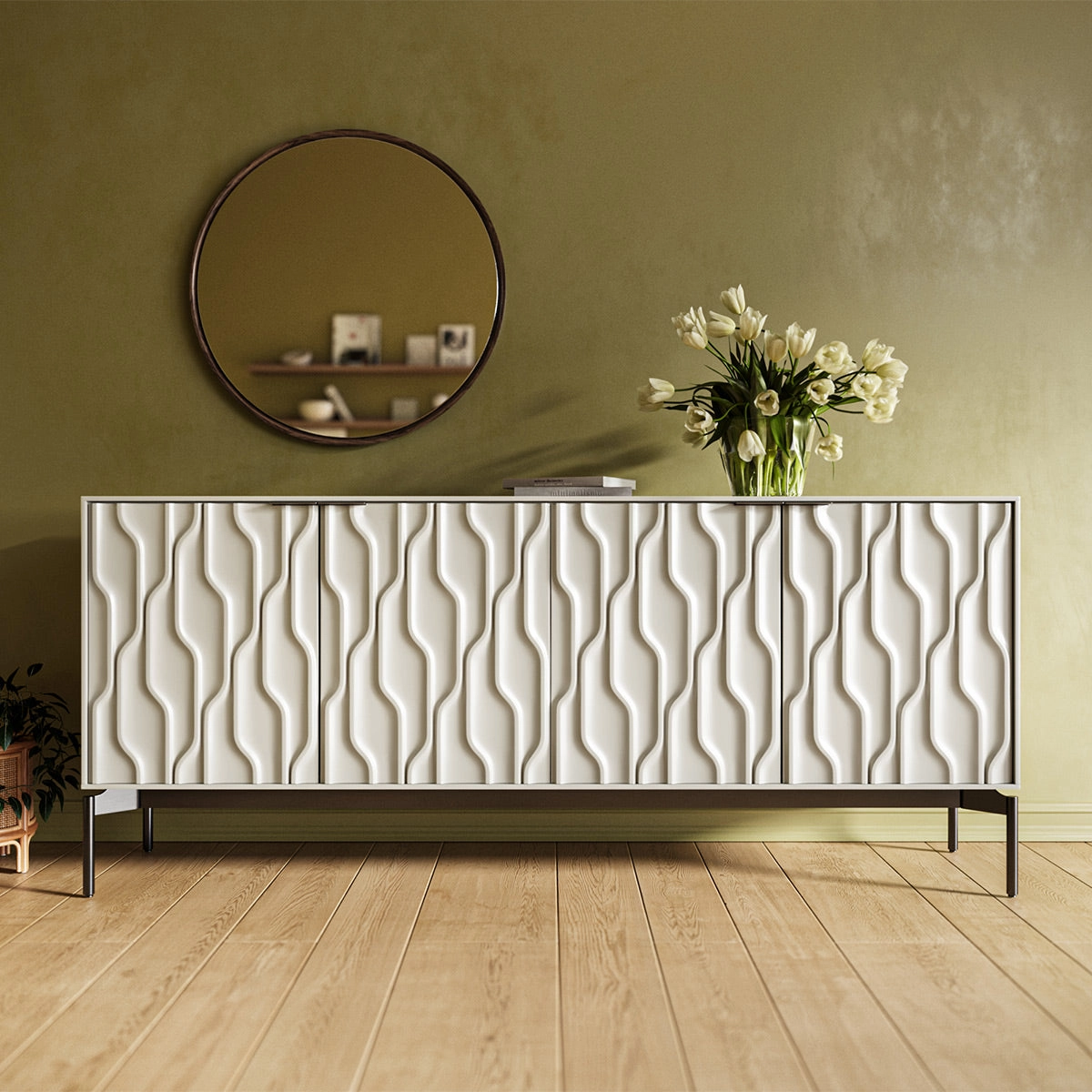 BDI Mesa 7639 4-Door Credenza (Stone with Carbon Base)