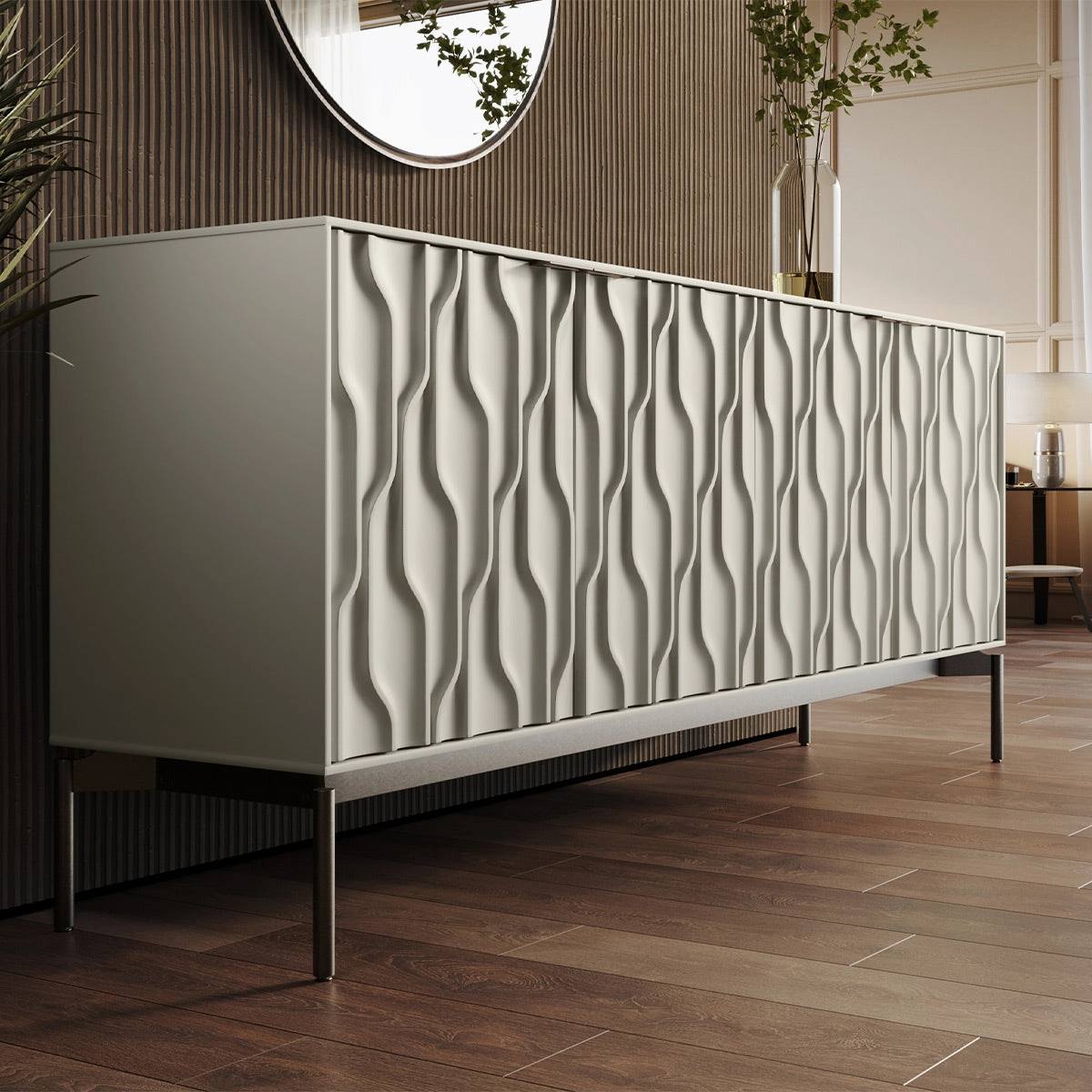 BDI Mesa 7639 4-Door Credenza (Stone with Carbon Base)