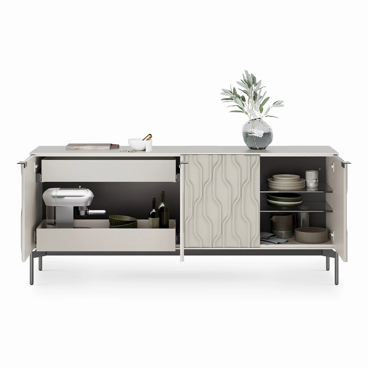 BDI Mesa 7639 4-Door Credenza (Stone with Carbon Base)