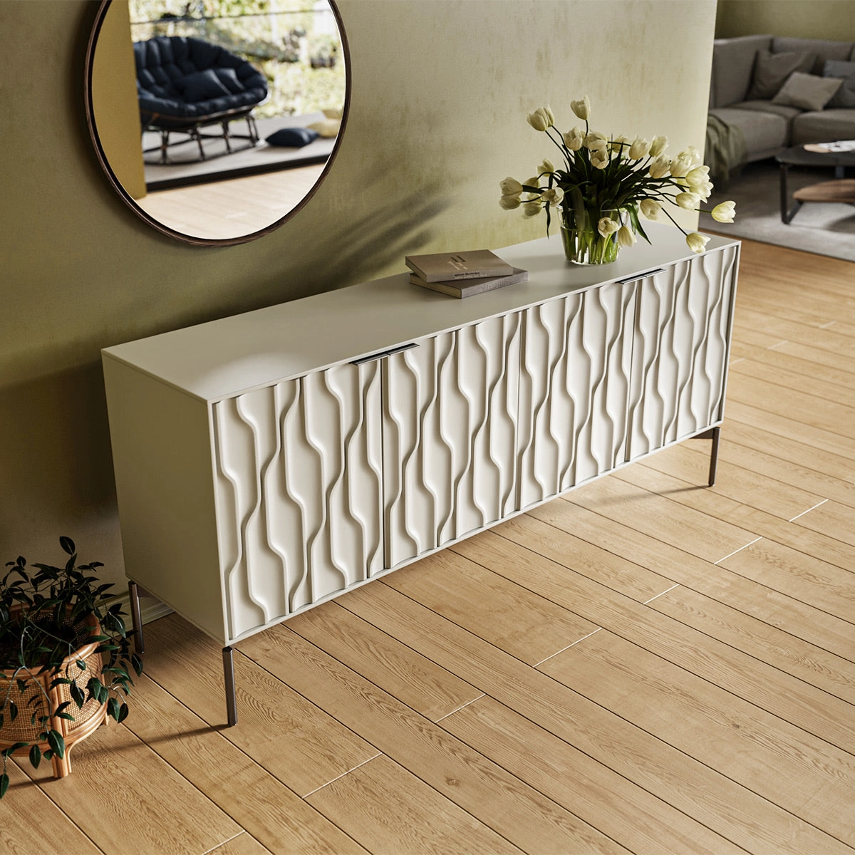 BDI Mesa 7639 4-Door Credenza (Stone with Carbon Base)