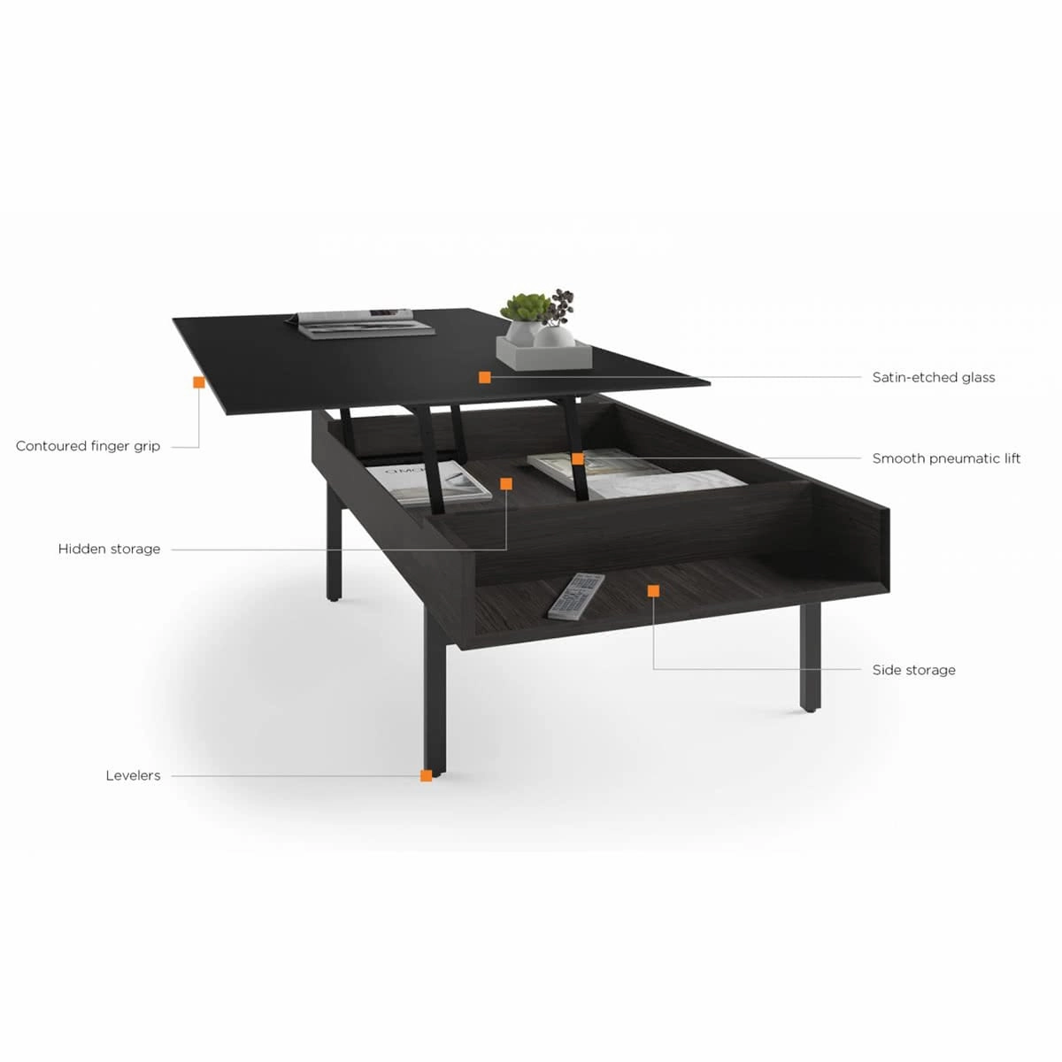 BDI Reveal 1192 Lift Top Coffee Table (Charcoal Stained Ash)