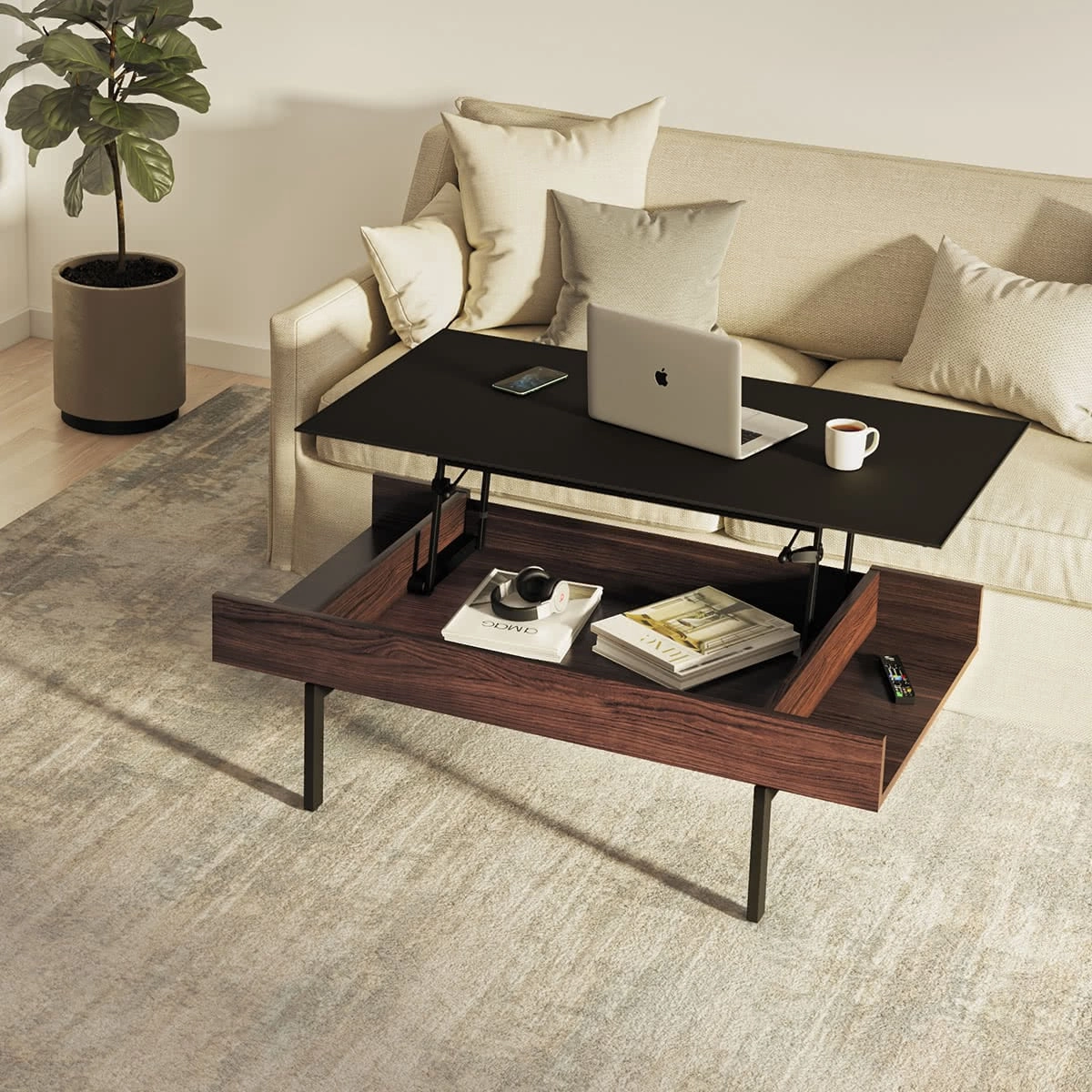 BDI Reveal 1192 Lift Top Coffee Table (Chocolate Walnut)