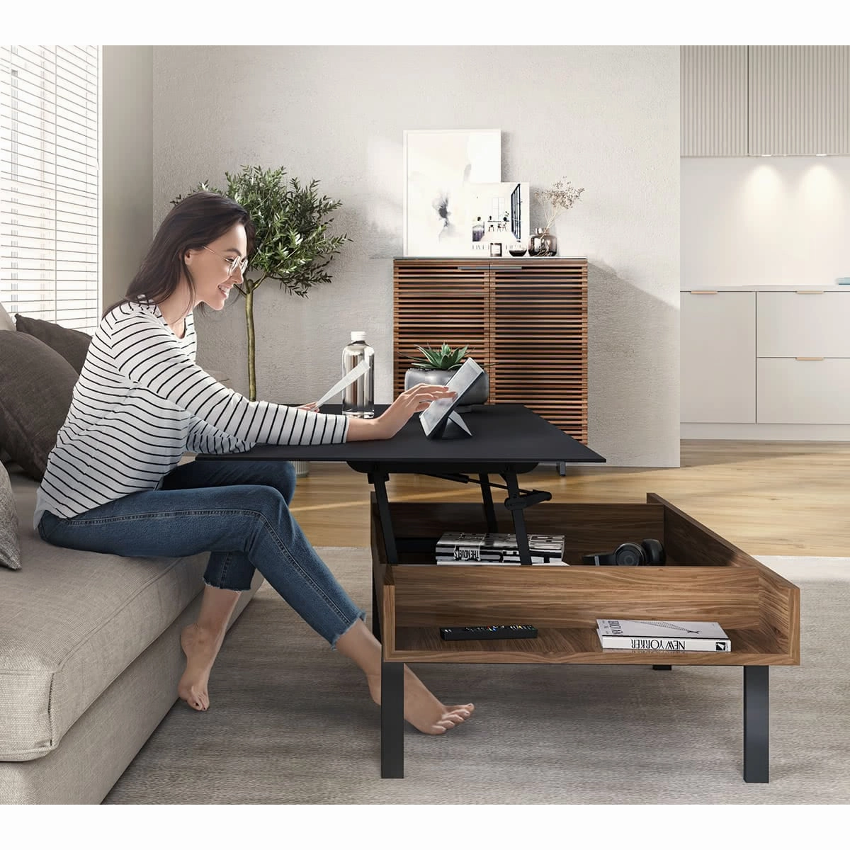 BDI Reveal 1192 Lift Top Coffee Table (Natural Walnut)