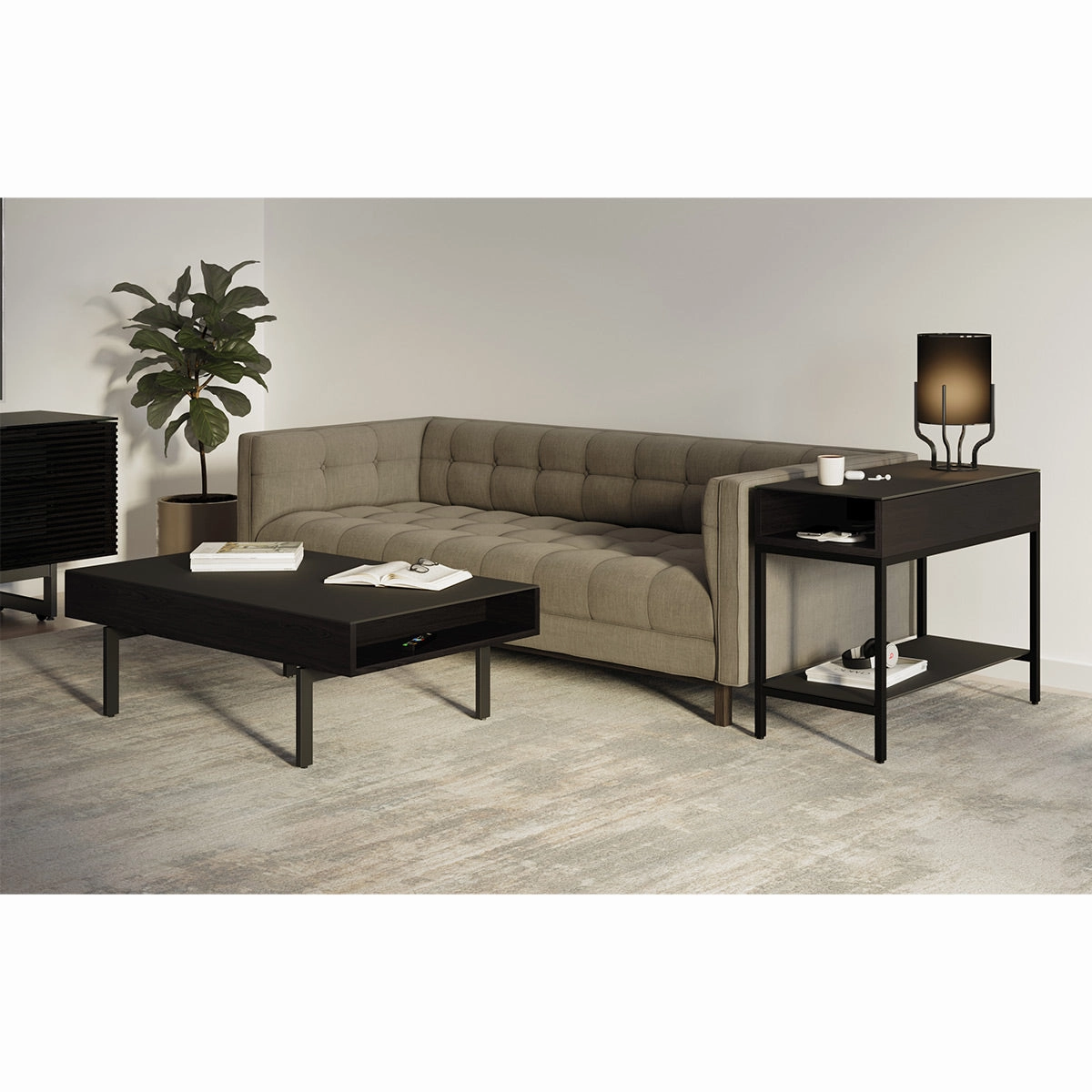 BDI Reveal 1196 Glass Top End Table (Charcoal Stained Ash)