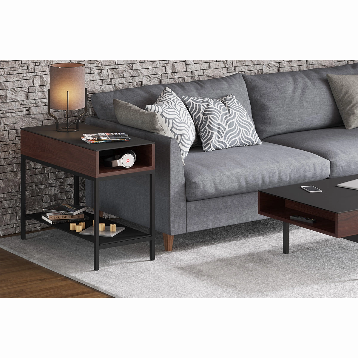 BDI Reveal 1196 Glass Top End Table (Chocolate Stained Walnut)