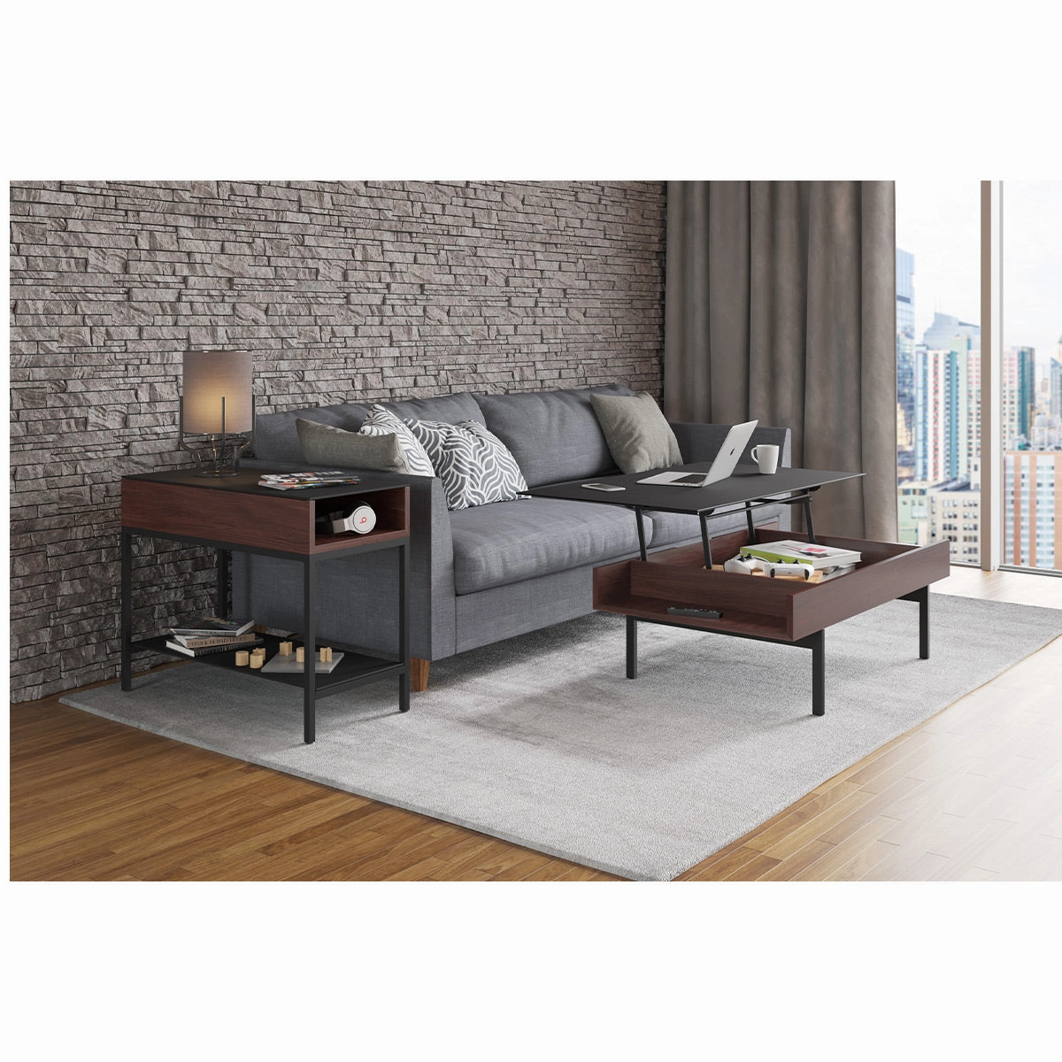 BDI Reveal 1196 Glass Top End Table (Chocolate Stained Walnut)