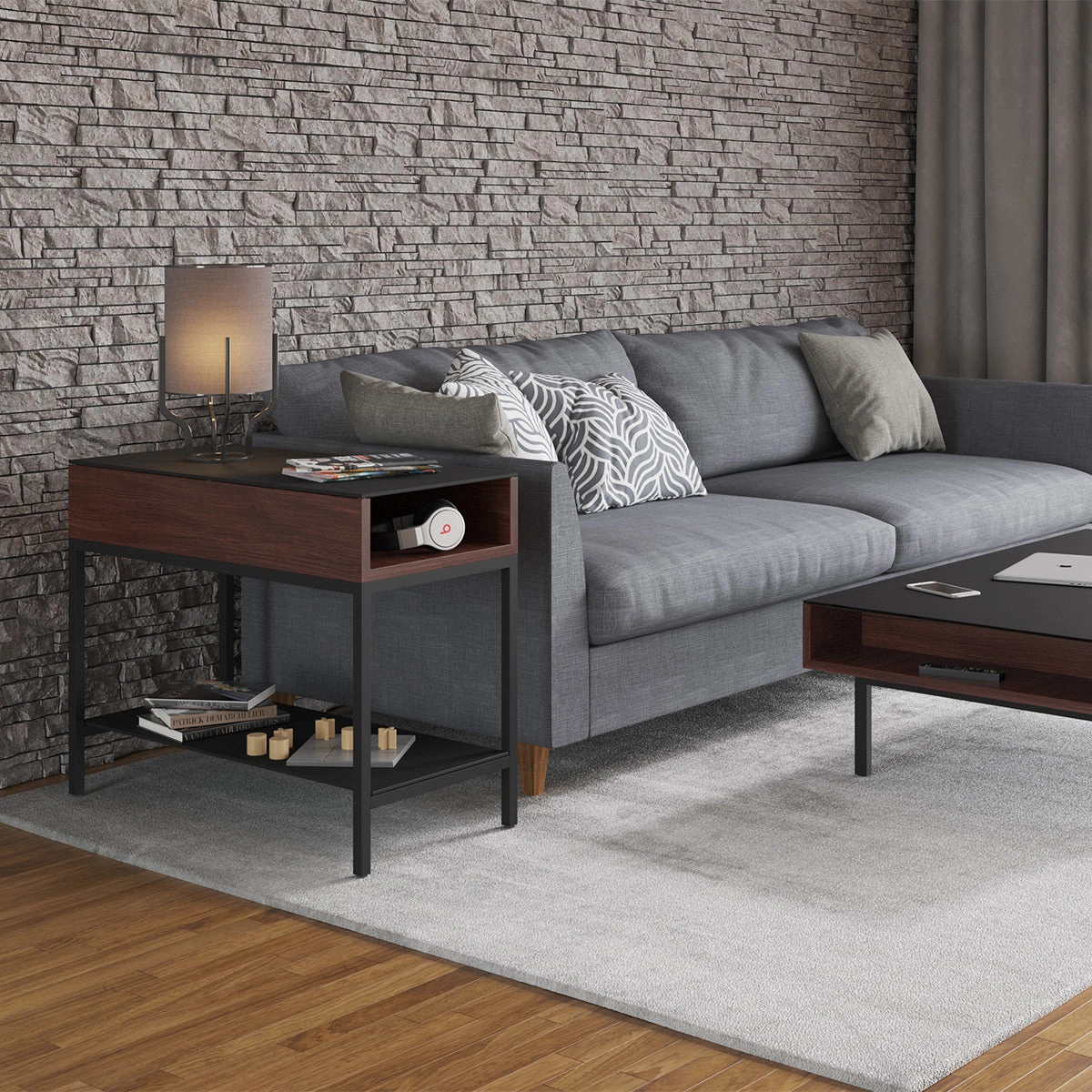 BDI Reveal 1196 Glass Top End Table (Chocolate Stained Walnut)
