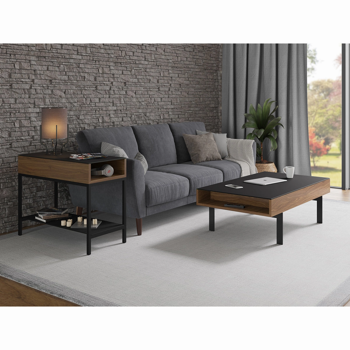 BDI Reveal 1196 Glass Top End Table (Natural Walnut)