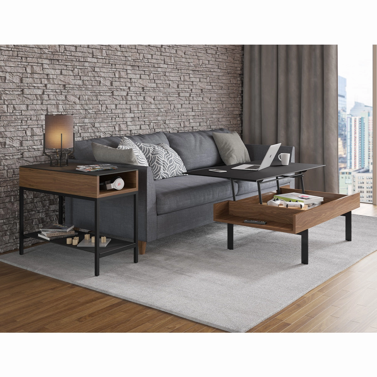 BDI Reveal 1196 Glass Top End Table (Natural Walnut)