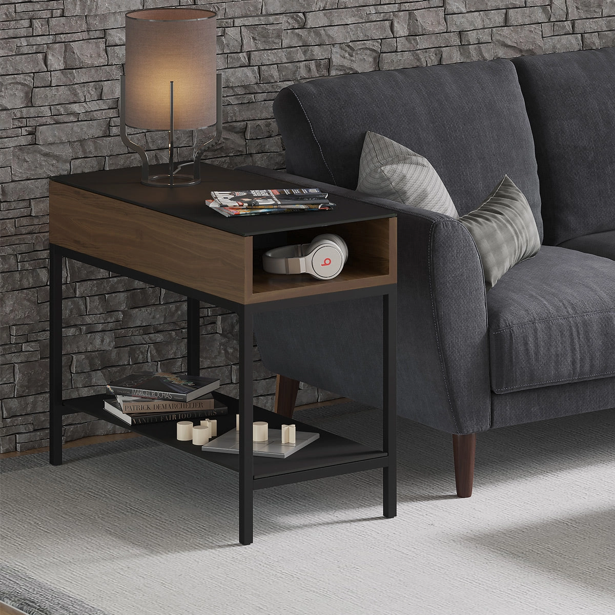 BDI Reveal 1196 Glass Top End Table (Natural Walnut)