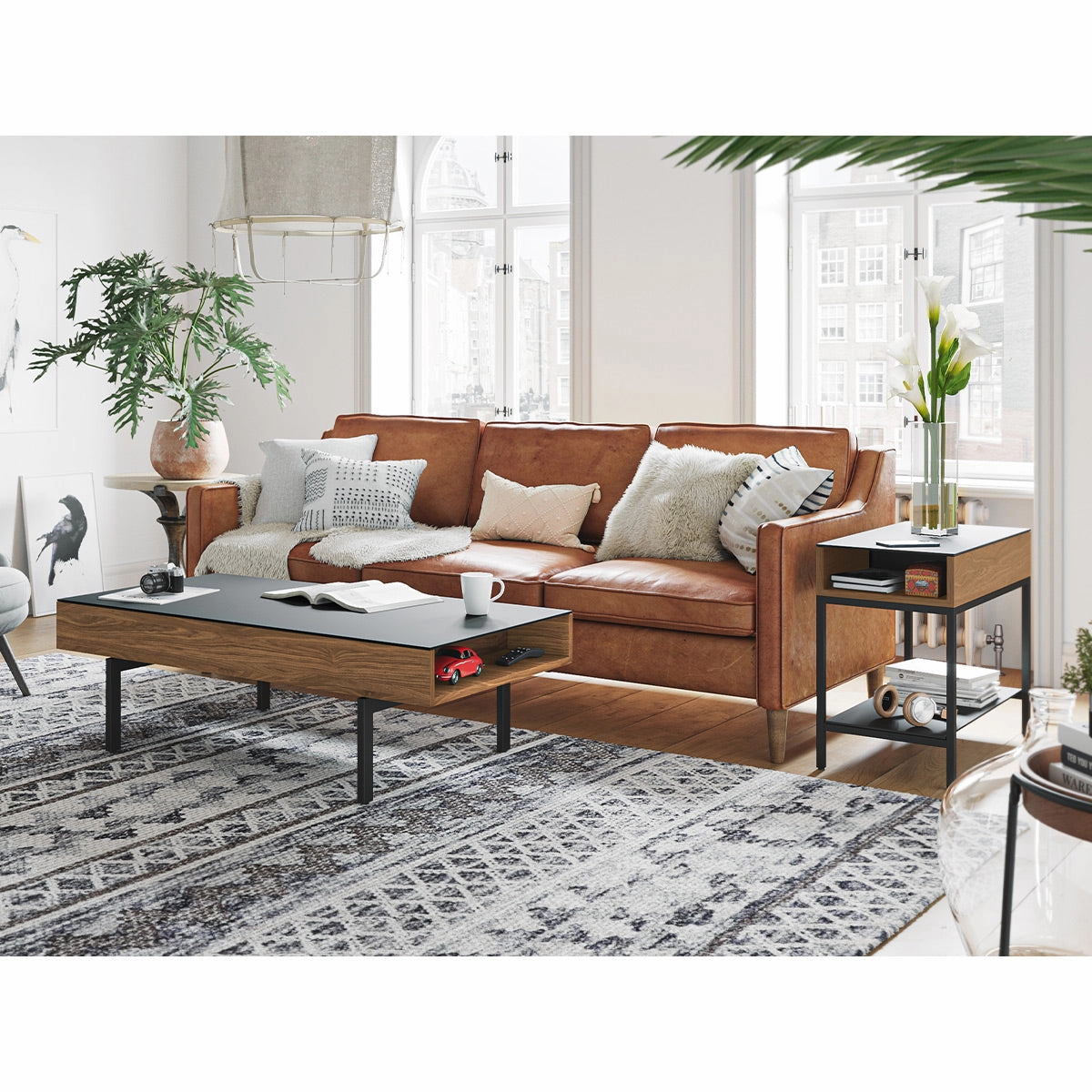 BDI Reveal 1196 Glass Top End Table (Natural Walnut)