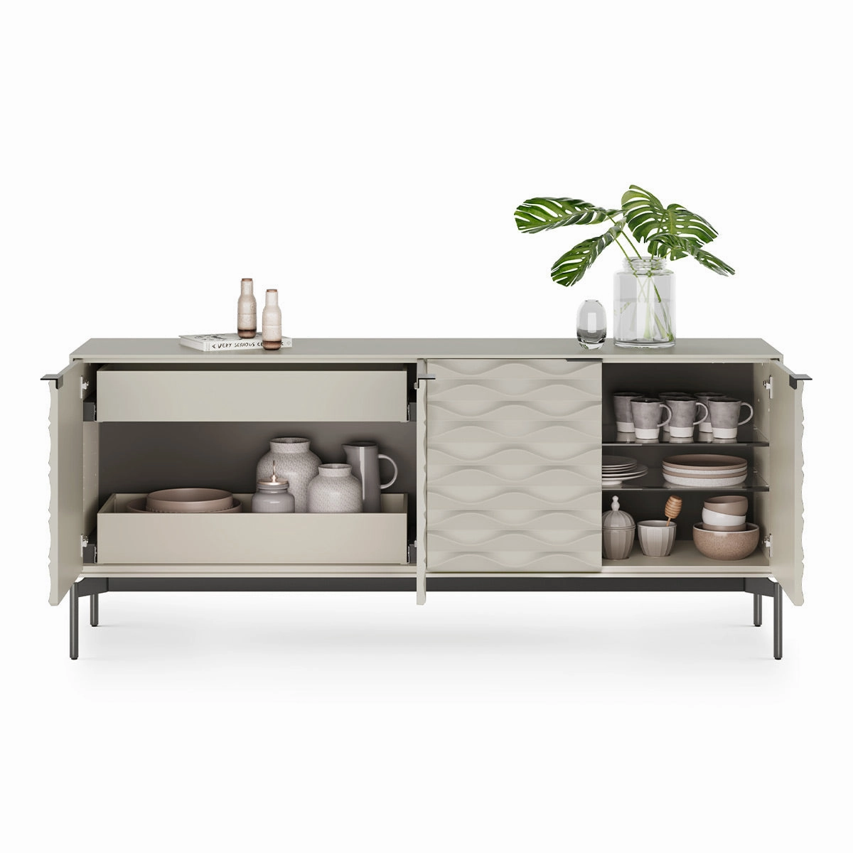 BDI Ripple 7629 4-Door Storage Credenza (Stone with Carbon Base)