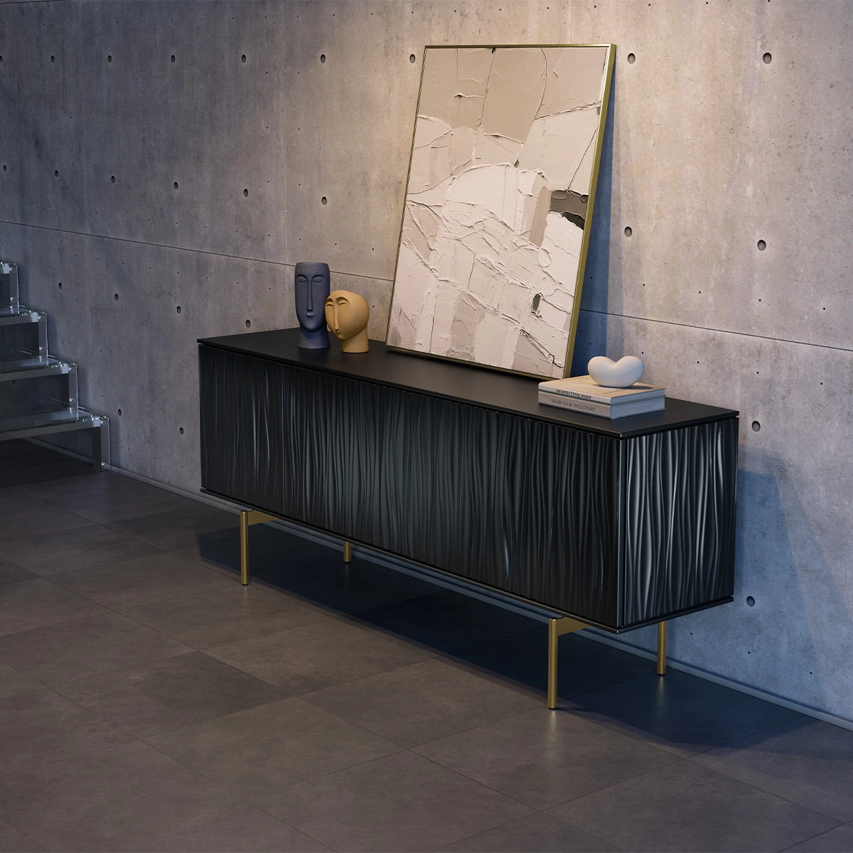 BDI Tanami 7109 4-Door Storage Credenza (Satin Black with Brass Base)