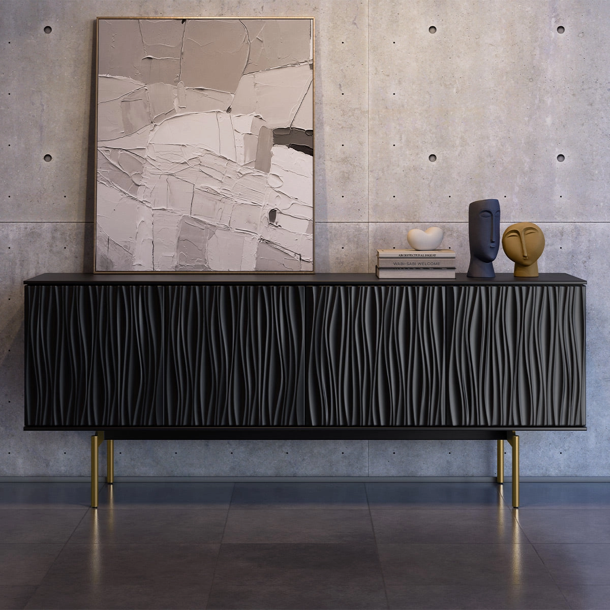 BDI Tanami 7109 4-Door Storage Credenza (Satin Black with Brass Base)
