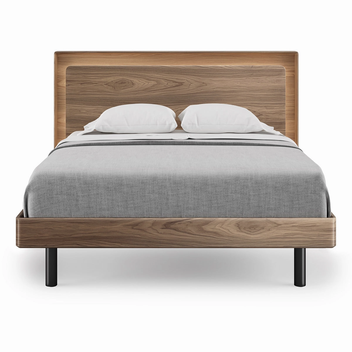 BDI Up-LINQ 9117 Queen Size Bed with Dual-Level Headboard, Dimmable Accent Lighting, and Integrated Power Stations (Natural Walnut)