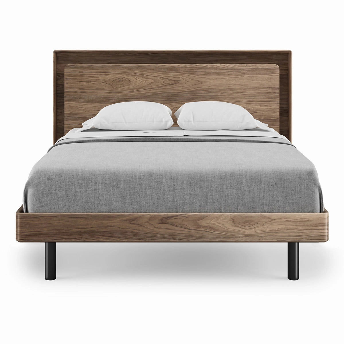 BDI Up-LINQ 9117 Queen Size Bed with Dual-Level Headboard, Dimmable Accent Lighting, and Integrated Power Stations (Natural Walnut)