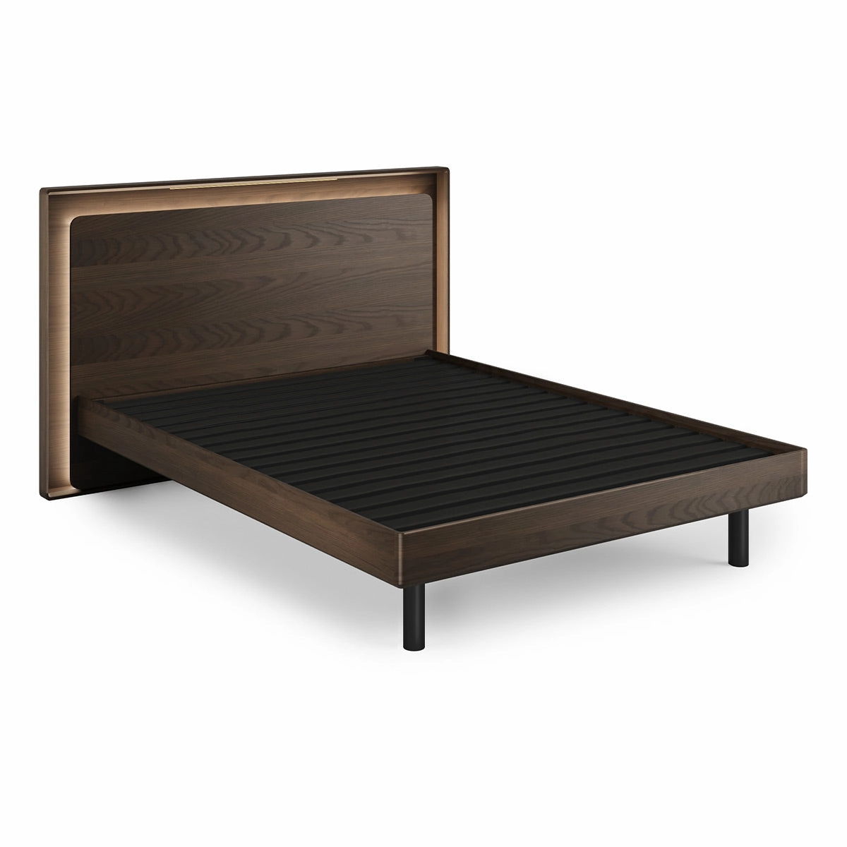 BDI Up-LINQ 9117 Queen Size Bed with Dual-Level Headboard, Dimmable Accent Lighting, and Integrated Power Stations (Toasted Oak)