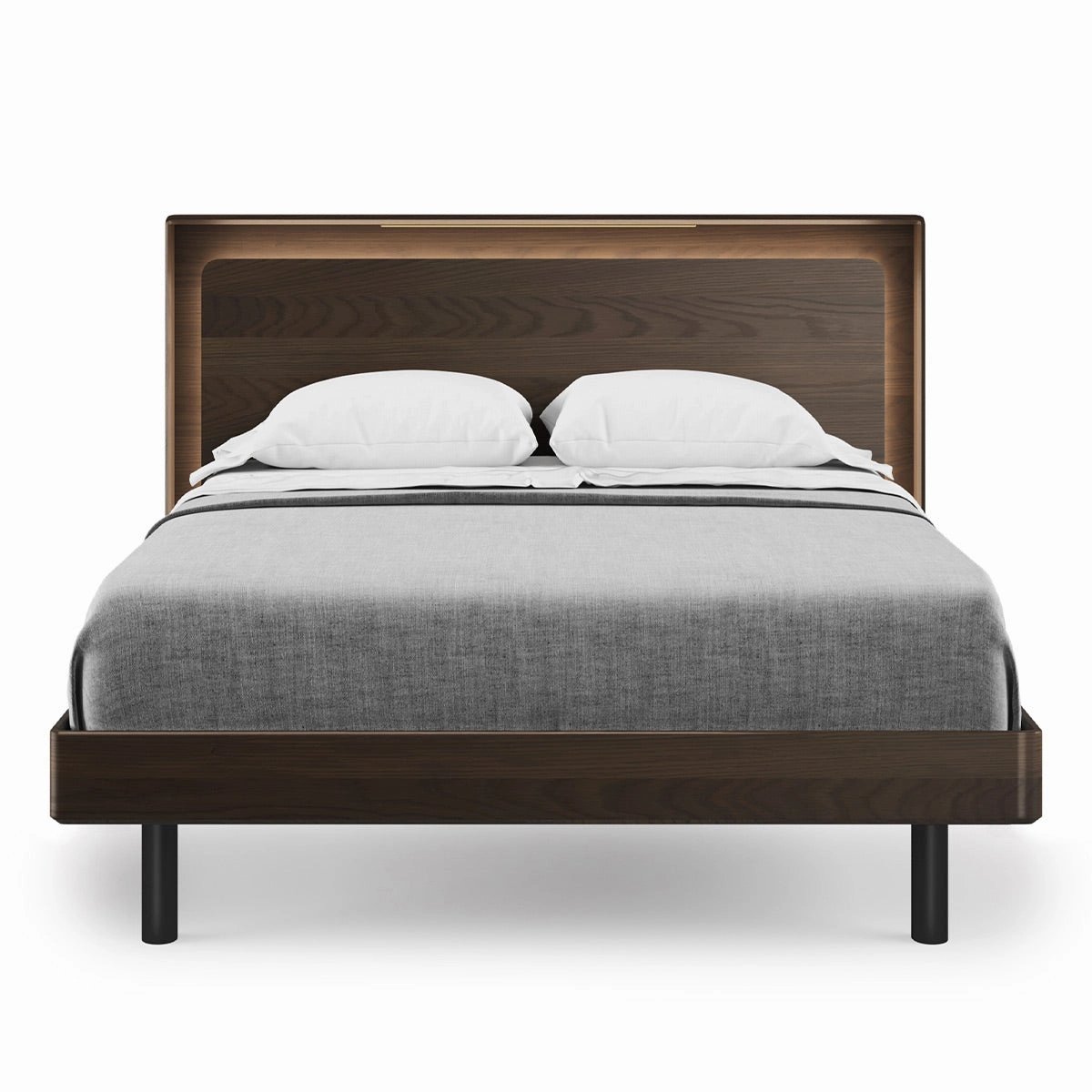 BDI Up-LINQ 9117 Queen Size Bed with Dual-Level Headboard, Dimmable Accent Lighting, and Integrated Power Stations (Toasted Oak)