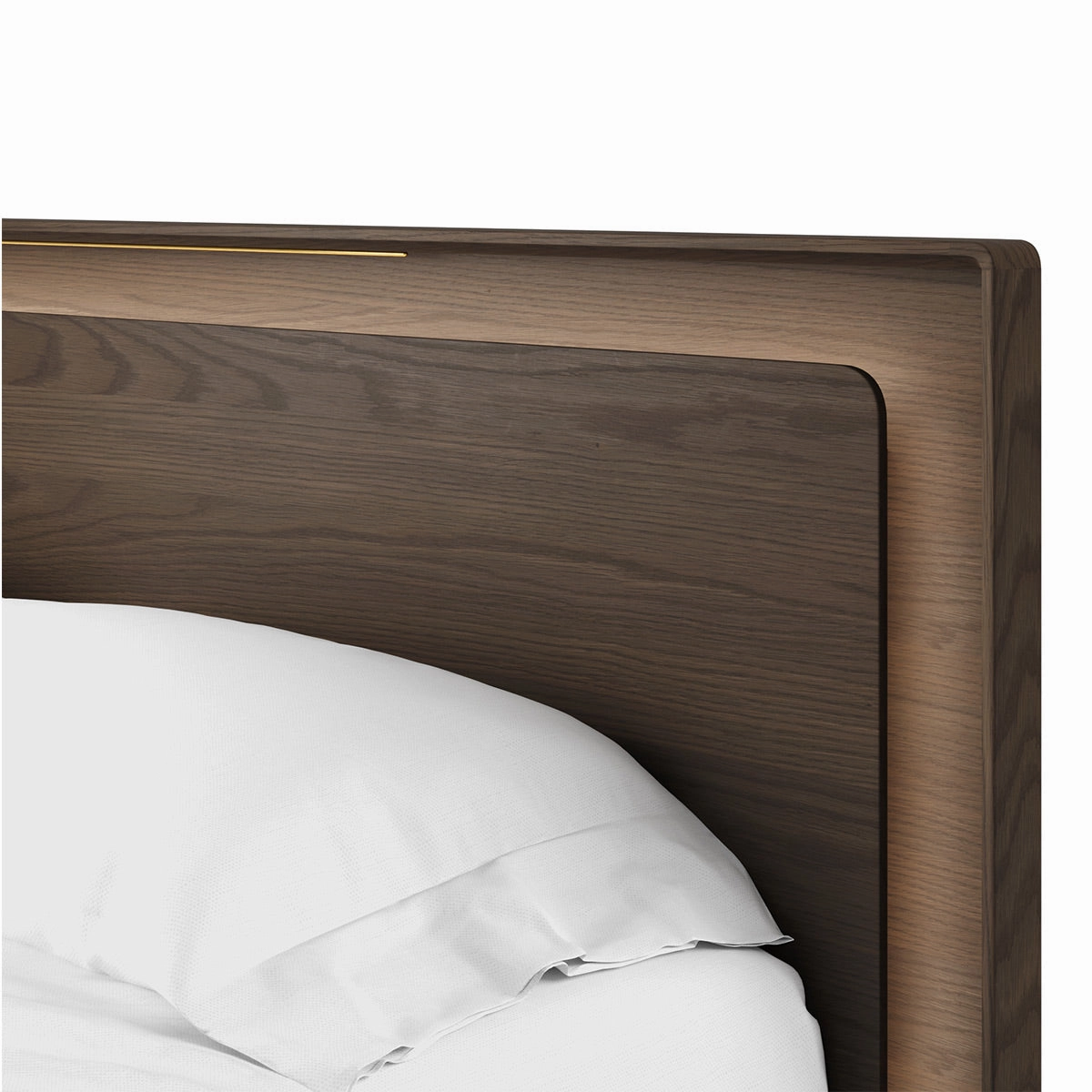 BDI Up-LINQ 9117 Queen Size Bed with Dual-Level Headboard, Dimmable Accent Lighting, and Integrated Power Stations (Toasted Oak)