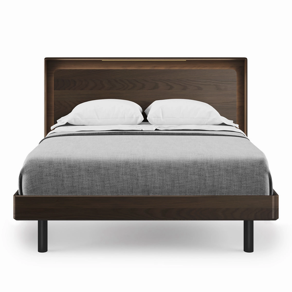 BDI Up-LINQ 9117 Queen Size Bed with Dual-Level Headboard, Dimmable Accent Lighting, and Integrated Power Stations (Toasted Oak)