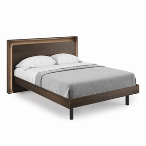 BDI Up-LINQ 9117 Queen Size Bed with Dual-Level Headboard, Dimmable Accent Lighting, and Integrated Power Stations (Toasted Oak)