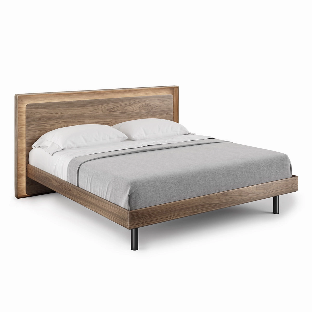 BDI Up-LINQ 9119 King Size Bed with Dual-Level Headboard, Dimmable Accent Lighting, and Integrated Power Stations (Natural Walnut)