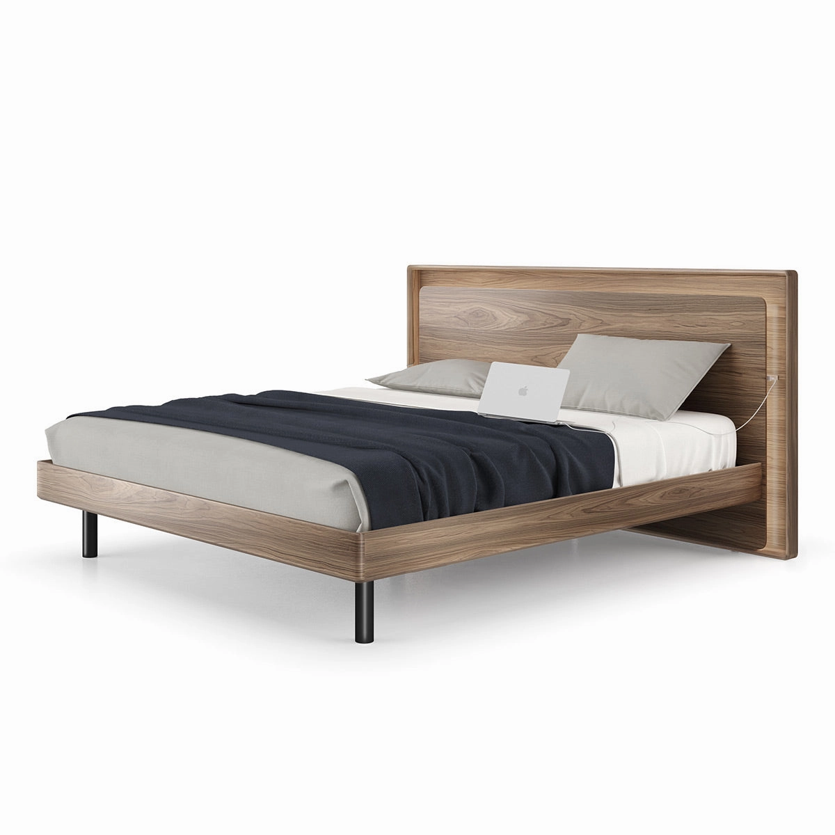 BDI Up-LINQ 9119 King Size Bed with Dual-Level Headboard, Dimmable Accent Lighting, and Integrated Power Stations (Natural Walnut)