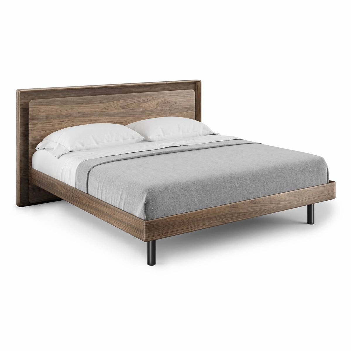 BDI Up-LINQ 9119 King Size Bed with Dual-Level Headboard, Dimmable Accent Lighting, and Integrated Power Stations (Natural Walnut)