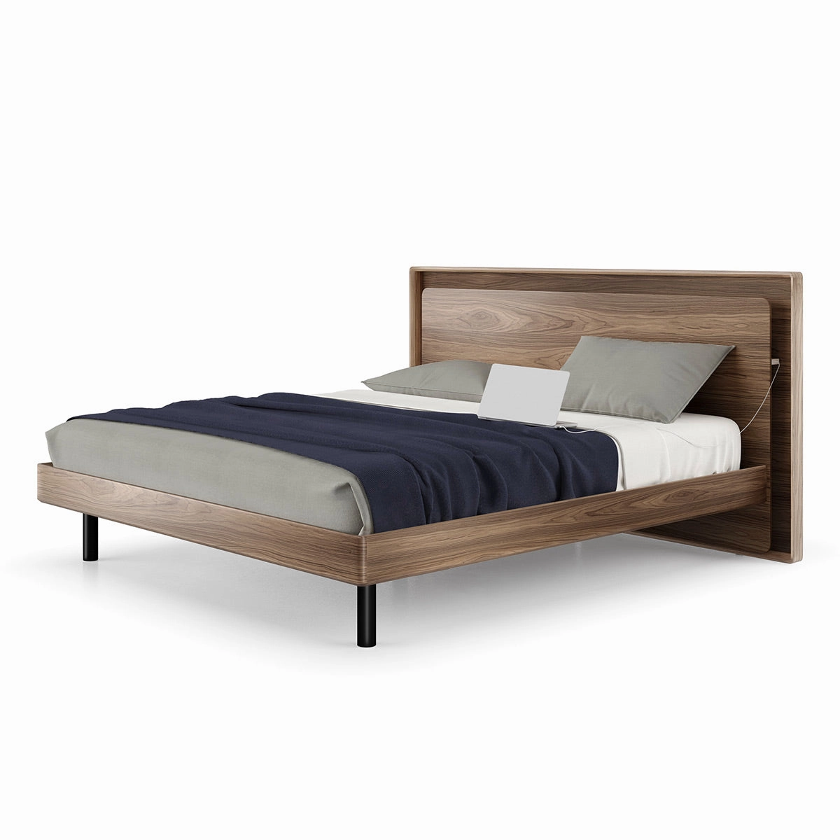 BDI Up-LINQ 9119 King Size Bed with Dual-Level Headboard, Dimmable Accent Lighting, and Integrated Power Stations (Natural Walnut)