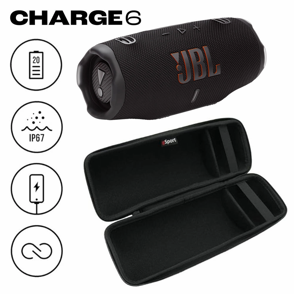 JBL CHARGE 6 Waterproof Portable Speaker Bundle with gSport Carbon Fiber Case (Black)