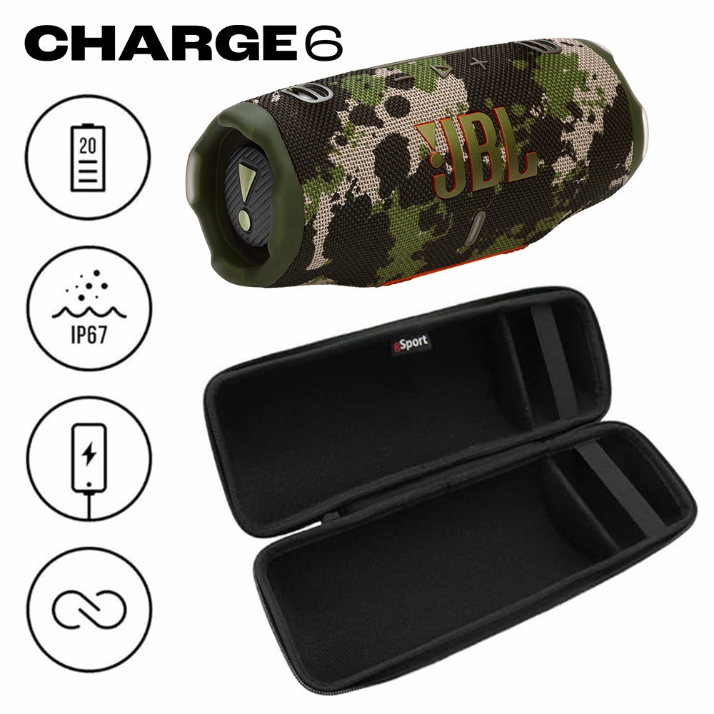 JBL CHARGE 6 Waterproof Portable Speaker Bundle with gSport Carbon Fiber Case (Camo)
