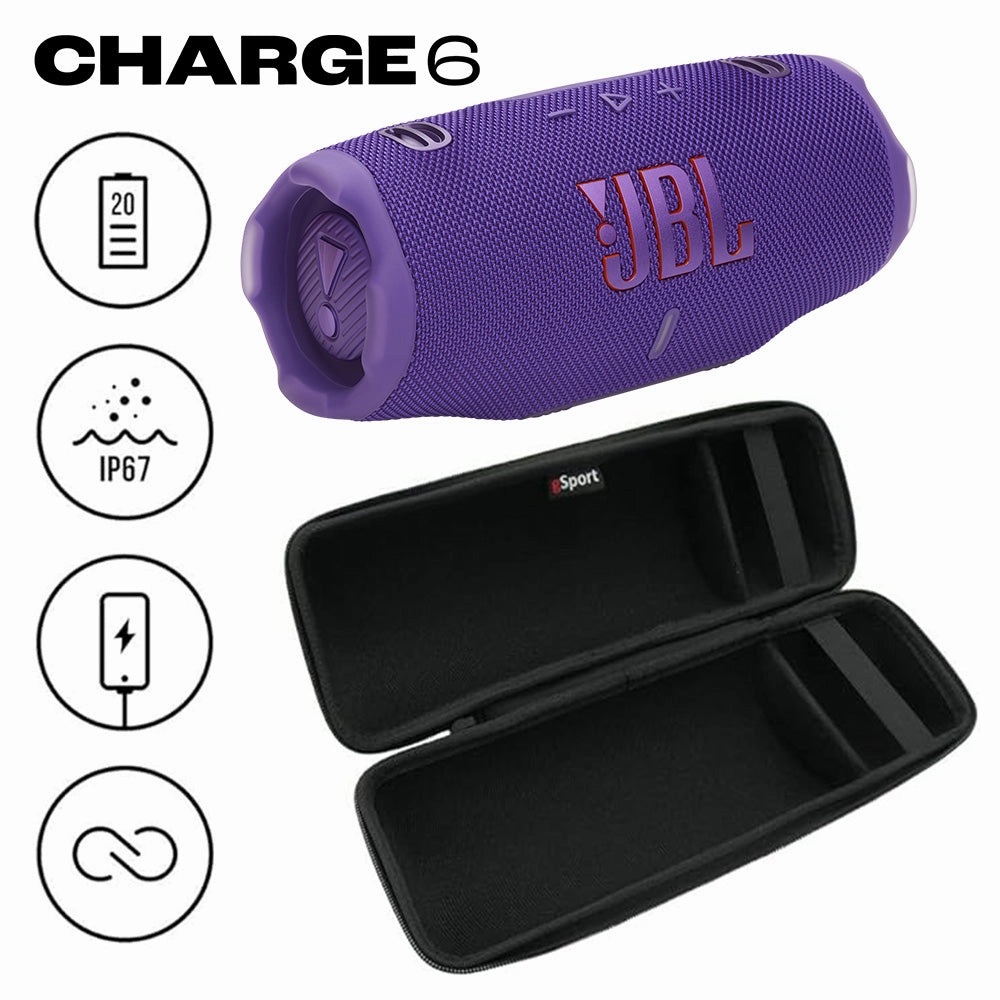 JBL CHARGE 6 Waterproof Portable Speaker Bundle with gSport Carbon Fiber Case (Purple)