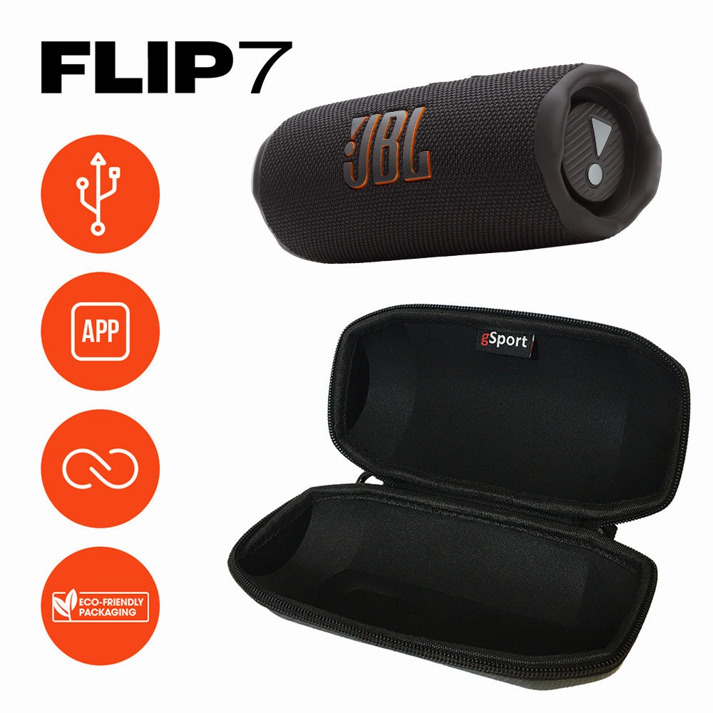 JBL FLIP 7 Waterproof Portable Speaker Bundle with gSport Carbon Fiber Case (Black)