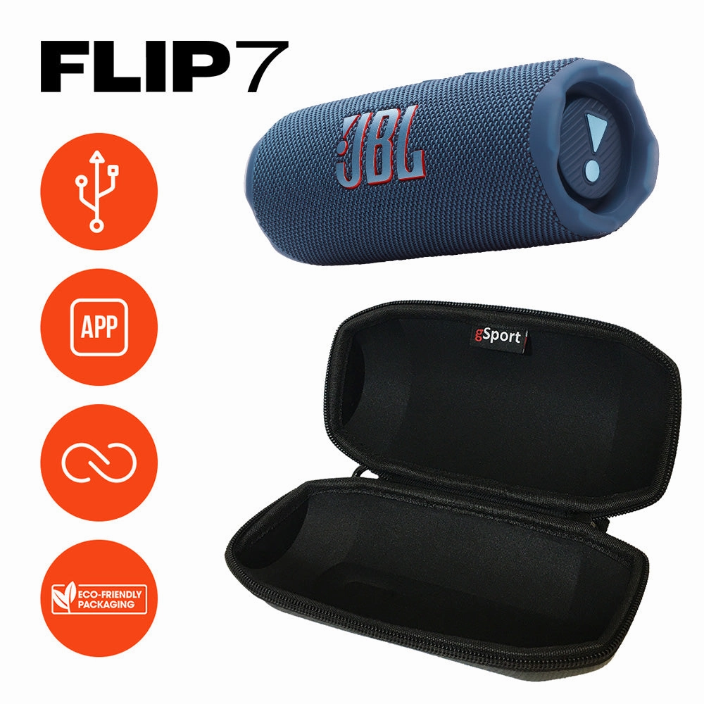 JBL FLIP 7 Waterproof Portable Speaker Bundle with gSport Carbon Fiber Case (Blue)
