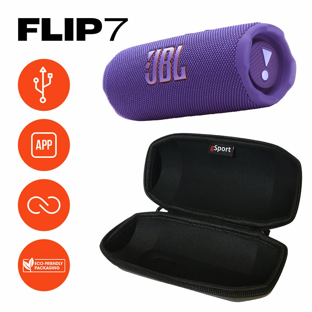 JBL FLIP 7 Waterproof Portable Speaker Bundle with gSport Carbon Fiber Case (Purple)