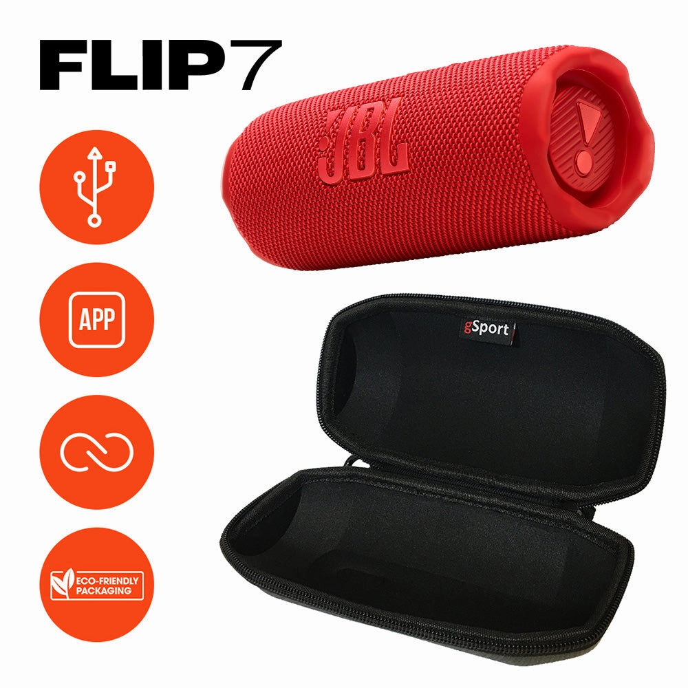 JBL FLIP 7 Waterproof Portable Speaker Bundle with gSport Carbon Fiber Case (Red)