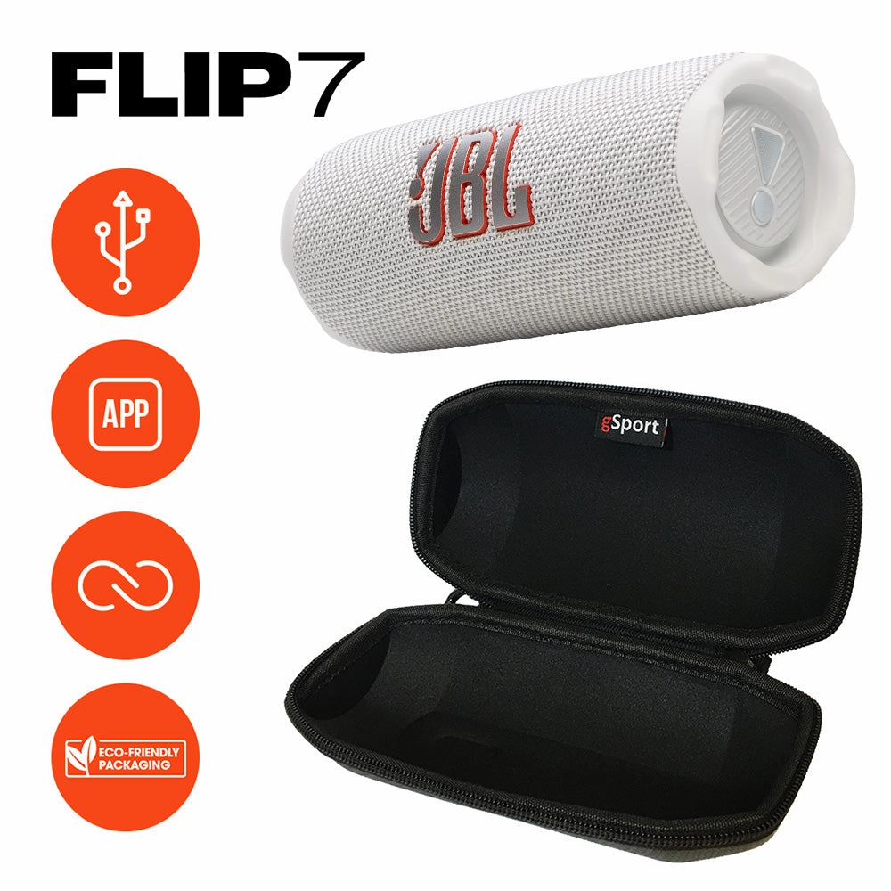JBL FLIP 7 Waterproof Portable Speaker Bundle with gSport Carbon Fiber Case (White)