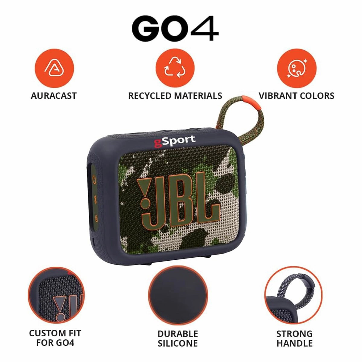 JBL Go 4 Ultra Portable Bluetooth Speaker Bundle with gSport Silicone Sleeve (Camo)