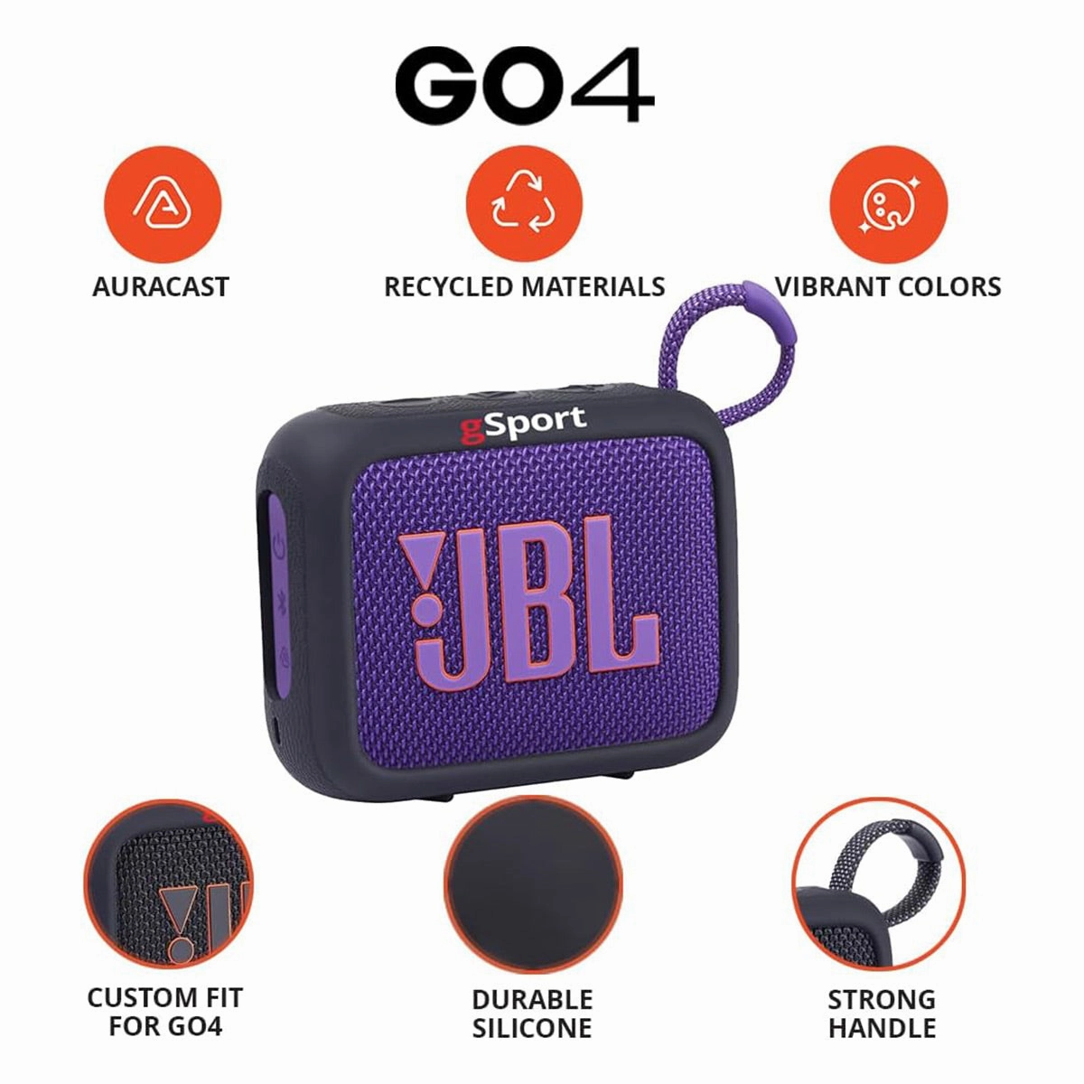 JBL Go 4 Ultra Portable Bluetooth Speaker Bundle with gSport Silicone Sleeve (Purple)