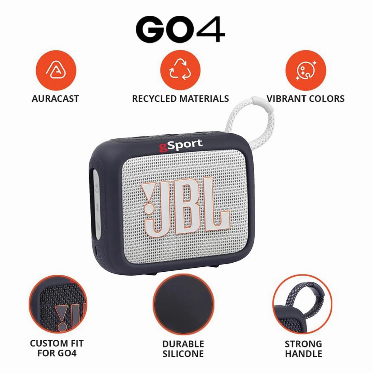JBL Go 4 Ultra Portable Bluetooth Speaker Bundle with gSport Silicone Sleeve (White)