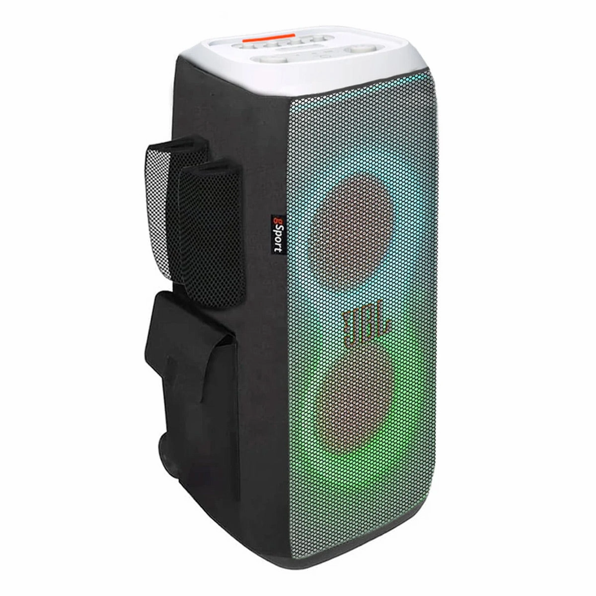 JBL PartyBox Stage 320 Portable Party Speaker with gSport Cargo Sleeve (White)