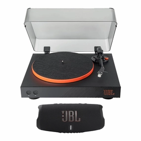 JBL Spinner BT Semi-Automatic Bluetooth Turntable (Black/Orange) with Charge 5 Portable Bluetooth Speaker (Black) hi-fi class D amplifier,hi-fi class AB amplifier,hi-fi stereo kit for beginners