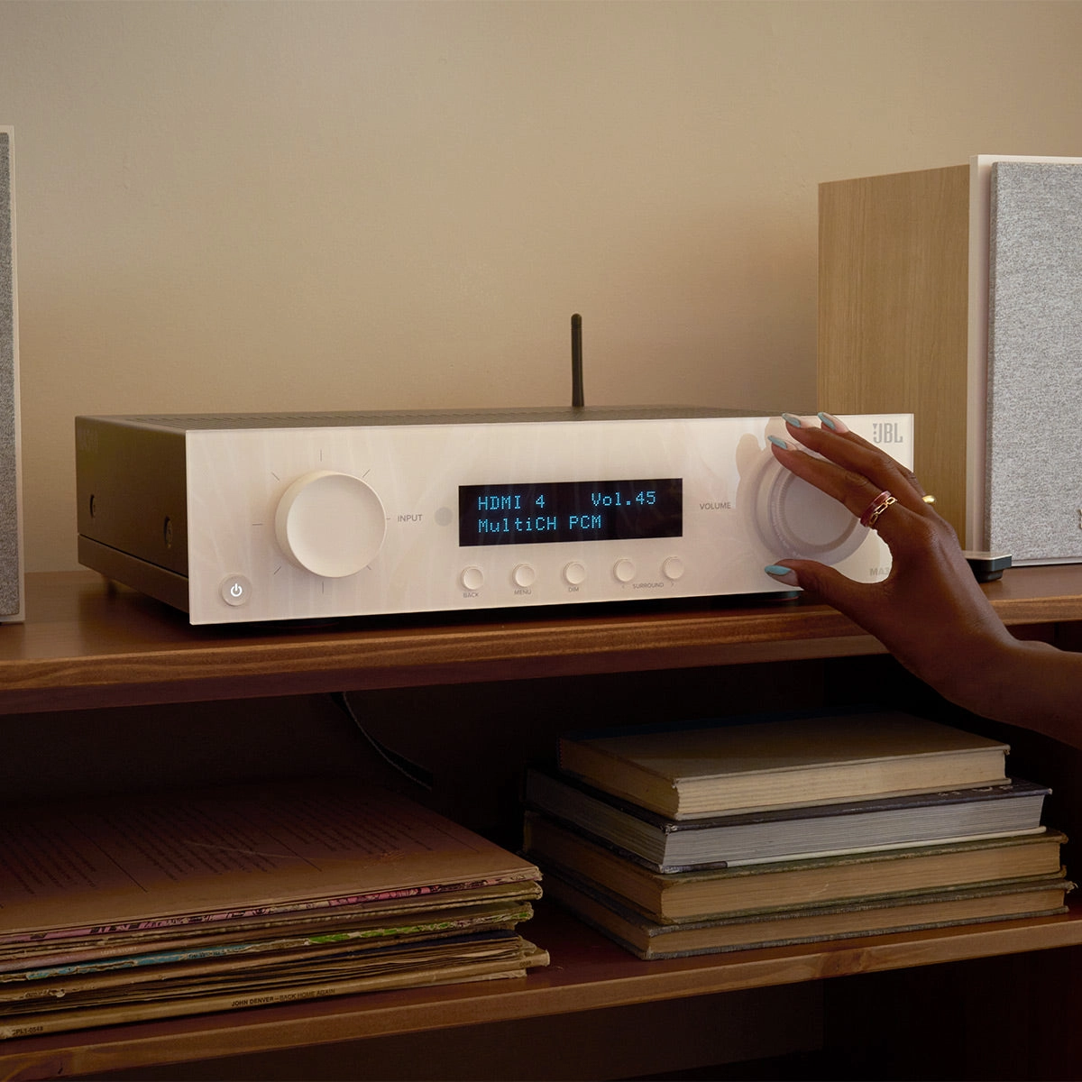 JBL Stage 2.1 Home Theater System with 10 in Sub and 60 Watts/Channel Receiver (White)