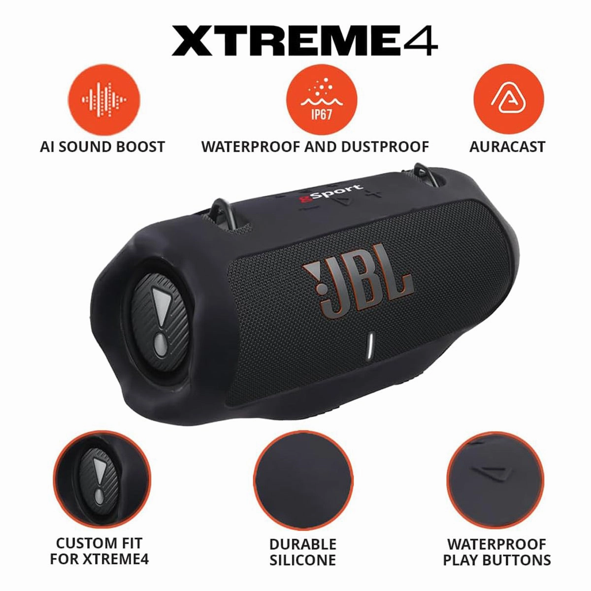 JBL Xtreme 4 Bluetooth Speaker with gSport Silicone Sleeve (Black)
