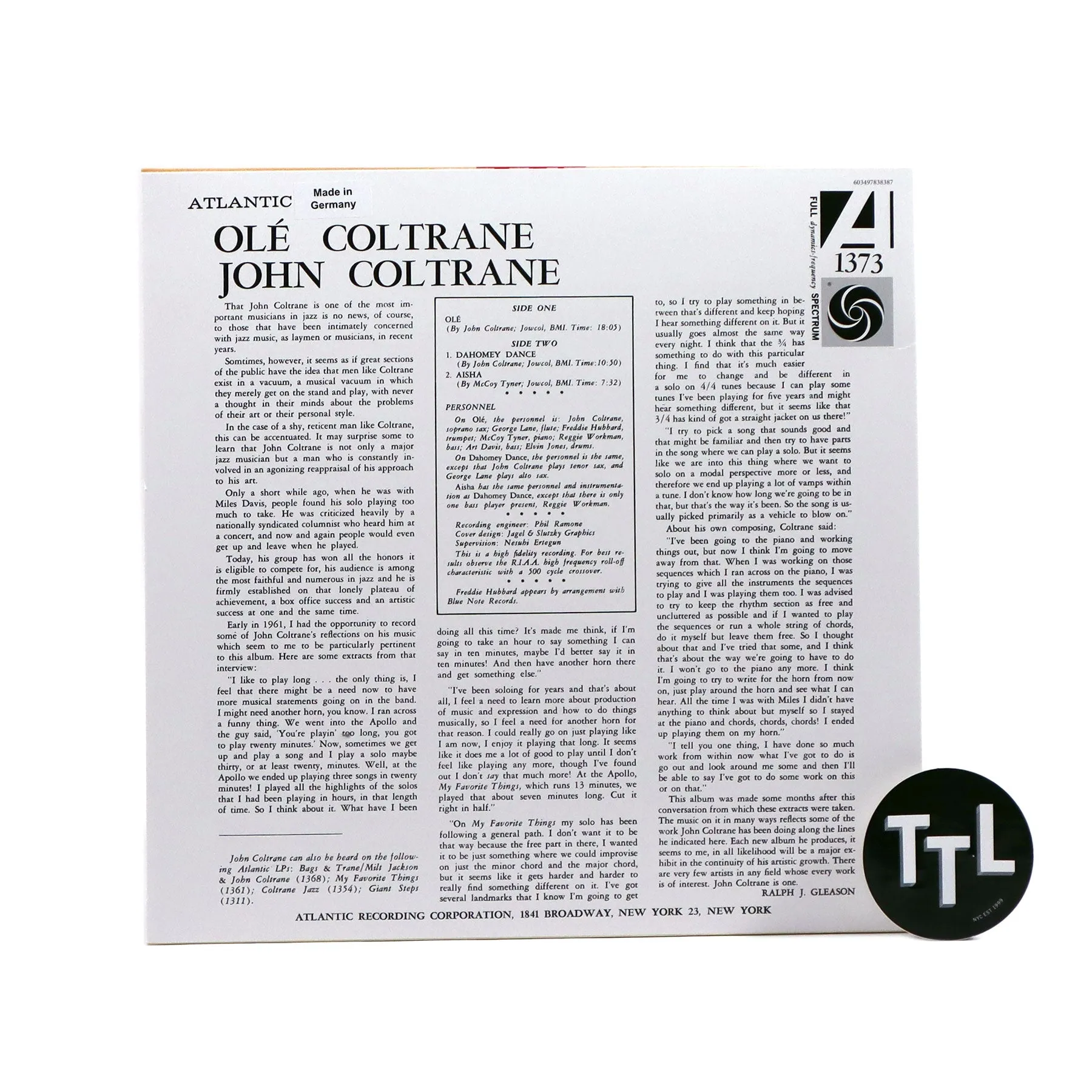 John Coltrane: Ole Coltrane (Atlantic 75, Clear Colored Vinyl, Mono) Vinyl LP