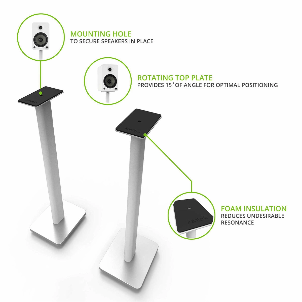 Kanto SP26PL 26" Bookshelf Speaker Stands with Rotating Top Plates and Cable Management - Pair (White)